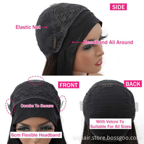 straight Bob Headband Human Hair Wigs For Black Women 150% Remy Brazilian Short Bob Head band Gluless Machine Made Scarf Wigs